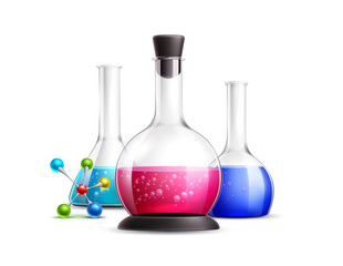 Vector 3d chemical laboratory tubes flask set