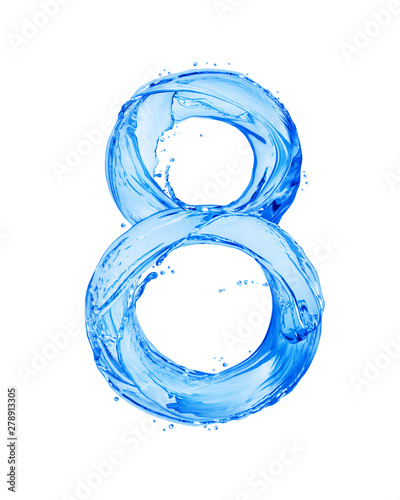 Fotomural Number 8 made with water splashes, isolated on a white background