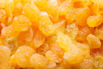 Poster - dried yellow raisins closeup