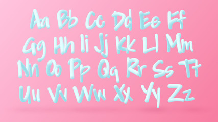 Trendy 3d alphabet set, bold modern pink and blue font with uppercase and lowercase letters, creative vector typography