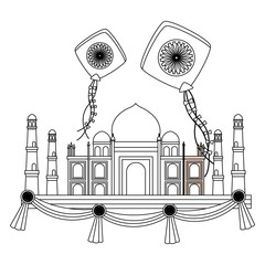 Sticker - taj mahal indian mosque with kites flying