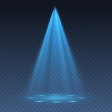 Blue Projector Effect Isolated On Transparent Background. Vector Glow Stage Light Ray Or Bright Scene Spotlight Beam Template.