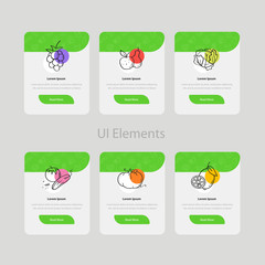 Wall Mural - colorful web and app cards with text, fruit and vegetables icon. website and application cards desig