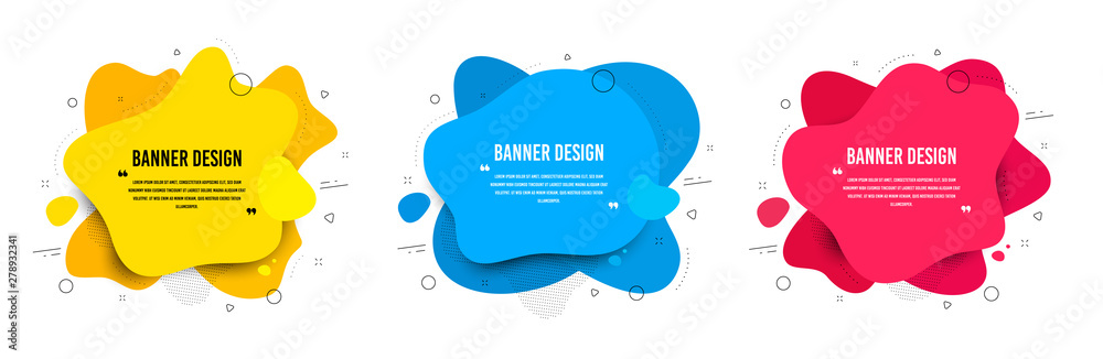 Abstract vector banners. Geometric liquid forms. Template bagdes. Modern design. Dynamic fluid banners shapes. Minimal curvy design. Various colors modern template. Text with quotes. Vector shapes - obrazy, fototapety, plakaty 
