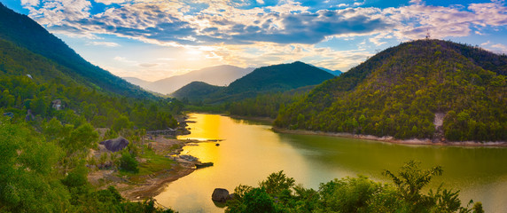 Wall Mural - View of the lake at sunset. Panorama landscape