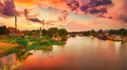 Sticker - Sunset over Kwai river, Kanchanaburi, Thailand. Panorama