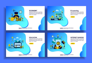 Wall Mural - Set of modern flat design templates for Business, economy, e learning, education, internet banking. Easy to edit and customize. Modern Vector illustration concepts for business