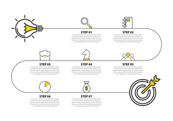 Infographic design template. Timeline concept with 7 steps