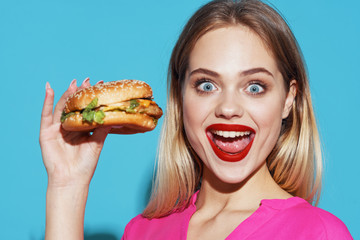 woman with hamburger