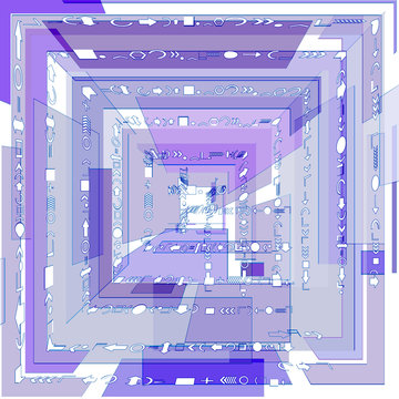 Blue 3D square with geometric shapes