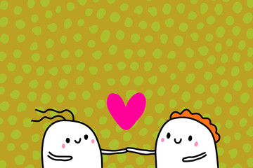 Leinwandbilder - Love you hand drawn vector illustration in cartoon style with happy couple, textured background, vibrant colors, valentine's day card