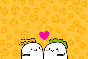 Leinwandbilder - Love you hand drawn vector illustration in cartoon style with happy couple, textured background, vibrant colors, valentine's day card