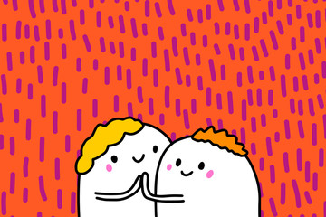 Leinwandbilder - Love you hand drawn vector illustration in cartoon style with happy couple, textured background, vibrant colors, valentine's day card