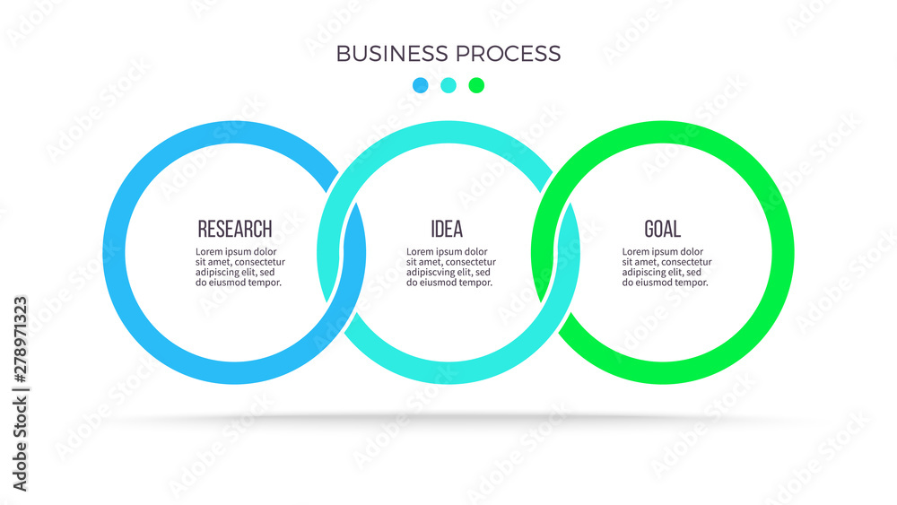 Business process. Infographic with 3 steps, options, circles. Vector template. - obrazy, fototapety, plakaty 