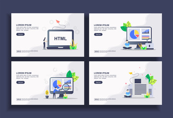 Wall Mural - Set of modern flat design templates for Business, coding, data security, data analysis, news. Easy to edit and customize. Modern Vector illustration concepts for business