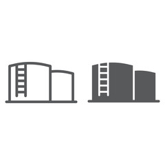 Poster - Oil storage line and glyph icon, fuel and industry, oil tank sign, vector graphics, a linear pattern on a white background.
