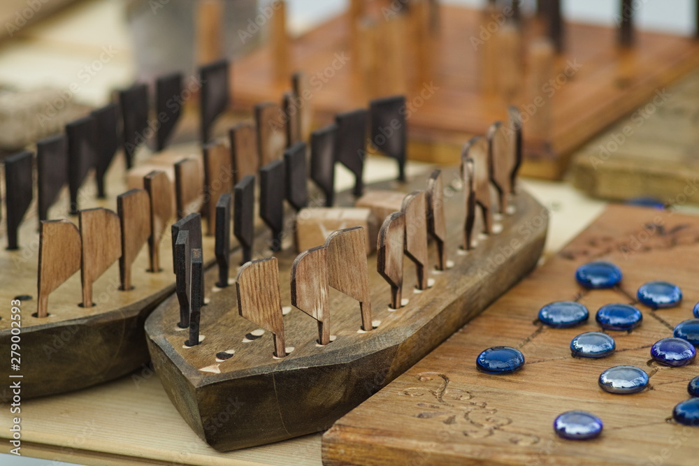 Medieval board games in the form of Viking rooks and checkers ...