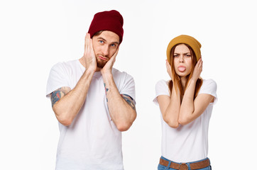 Young couple in white t-shirts