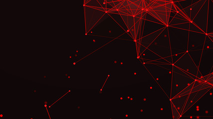 Poster - Red abstract polygonal space with connecting dots and lines. Dark background. Connection structure. 3d