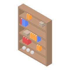 Poster - Book wood shelf icon. Isometric of book wood shelf vector icon for web design isolated on white background