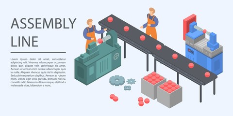 Poster - Assembly line concept banner. Isometric illustration of assembly line vector concept banner for web design