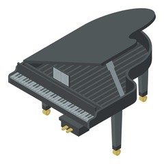 Sticker - Black grand piano icon. Isometric of black grand piano vector icon for web design isolated on white background