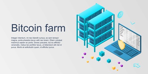 Poster - Bitcoin farm concept banner. Isometric illustration of bitcoin farm vector concept banner for web design