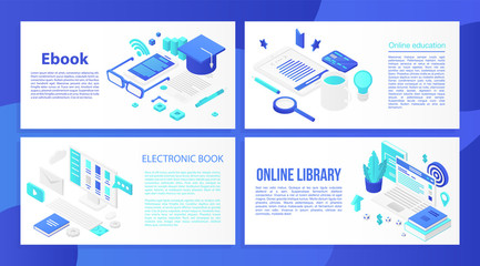 Poster - Ebook banner set. Isometric set of ebook vector banner for web design