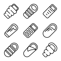 Poster - Sleeping bag icons set. Outline set of sleeping bag vector icons for web design isolated on white background