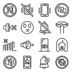 Poster - Silence icons set. Outline set of silence vector icons for web design isolated on white background