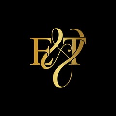 Wall Mural - E & T / ET logo initial vector mark. Initial letter E & T ET luxury art vector mark logo, gold color on black background.