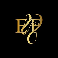 E & F / EF logo initial vector mark. Initial letter E & F EF luxury art vector mark logo, gold color on black background.