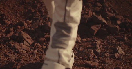 Wall Mural - Astronaut examining rock on Mars