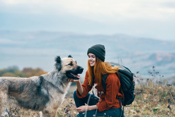 Wall Mural - young woman with dog