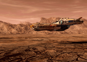 Wall Mural - super alien spaceship flying on mars side view