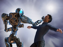 Concept Robot Vs Man Fighting Render 3d