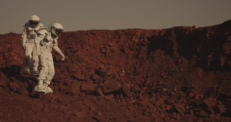 Wall Mural - Two astronauts on Mars