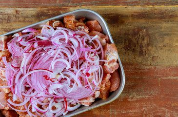 Wall Mural - Raw small chopped meat with red onion