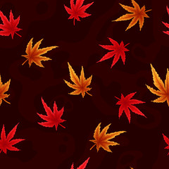 Wall Mural - Japanese maple leaves autumn hand draw watercolor imitation seamless pattern. Falls red and oranges leaf repeater background for gift wrap, textile, cover or wallpaper