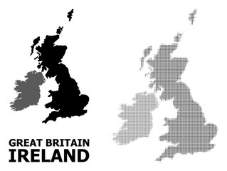 Sticker - Vector Halftone Mosaic and Solid Map of Great Britain and Ireland