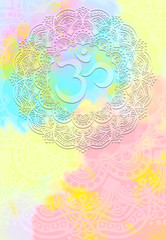 Wall Mural - abstract mandala graphic design and diwali om hinduism symbol with watercolor digital painting for d