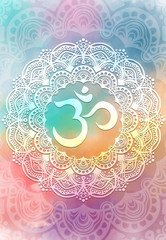 Wall Mural - Abstract mandala graphic design and diwali om hinduism symbol with watercolor digital painting for decorative elements backgrounds
