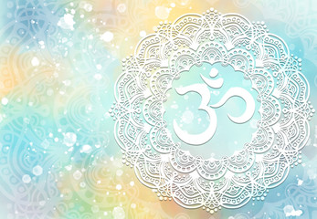 Wall Mural - Abstract mandala graphic design and diwali om hinduism symbol with watercolor digital painting for decorative elements backgrounds