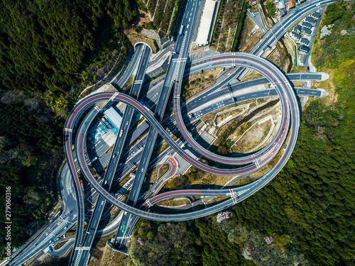 山間部の高速道路 真俯瞰 Stock Photo Adobe Stock