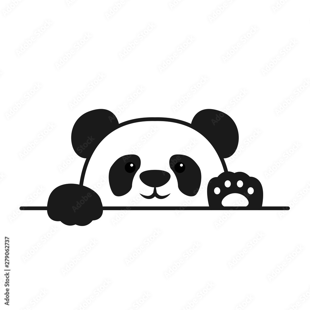 Cute panda paws up over wall, panda face cartoon icon, vector illustration - obrazy, fototapety, plakaty 