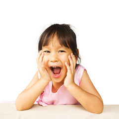 Asian Smiling girl. Portrait  on white background.