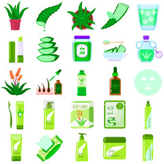 Poster - Aloe vera icons set. Flat set of aloe vera vector icons for web design