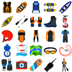 Poster - Rafting icons set. Flat set of rafting vector icons for web design