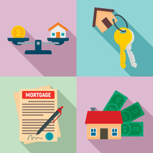 Mortgage Icons Set. Flat Set Of Mortgage Vector Icons For Web Design