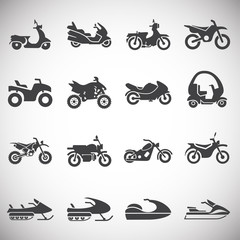 Poster - Moto related icons set on background for graphic and web design. Simple illustration. Internet concept symbol for website button or mobile app.